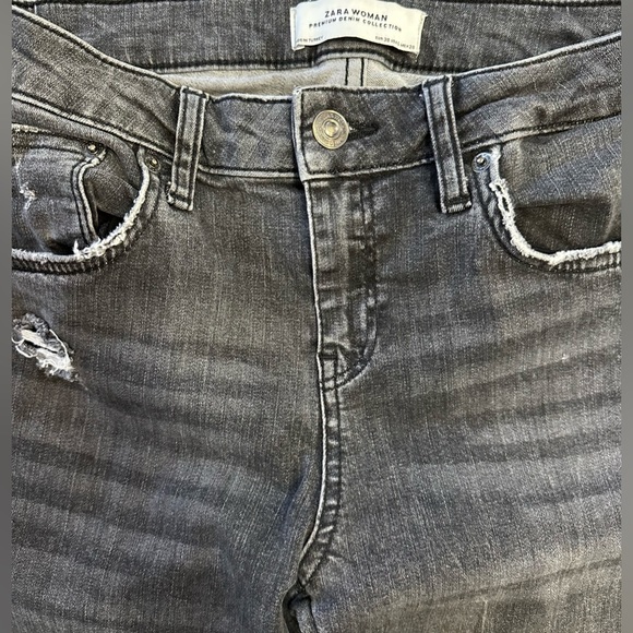 Zara Woman Premium Denim skinny ankle length distressed dark grey jeans… - Picture 4 of 5